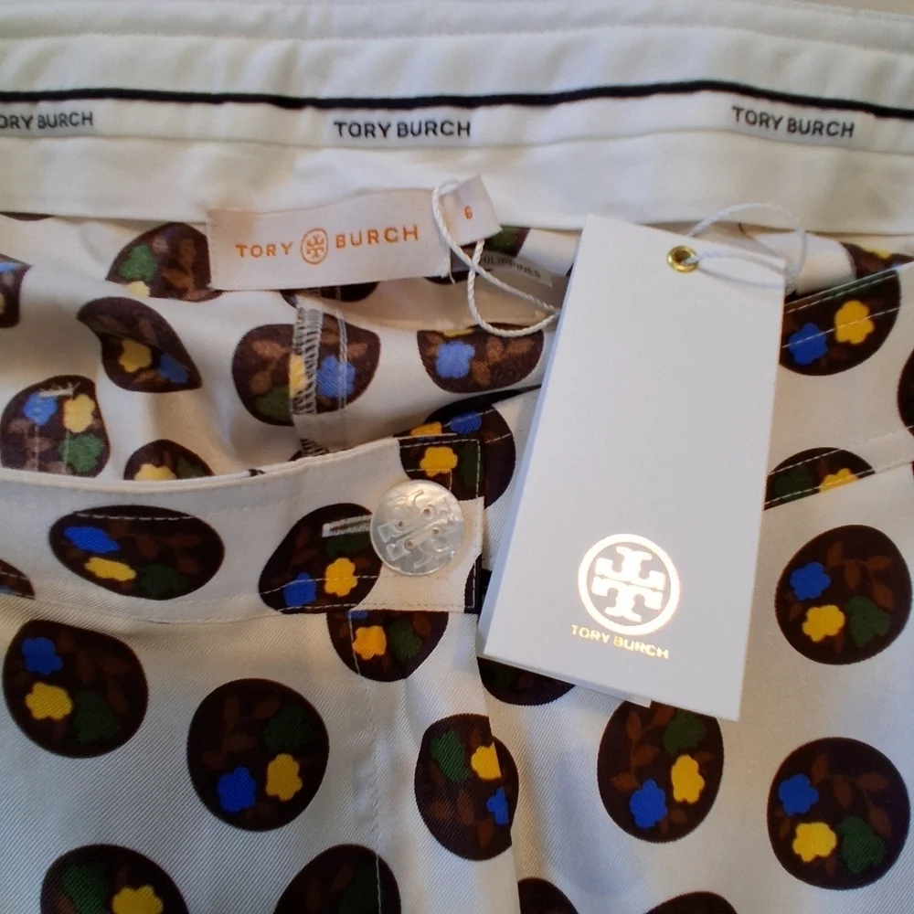 Tory Burch Reva Printed Silk Wide Leg Pants Size 6 NWT